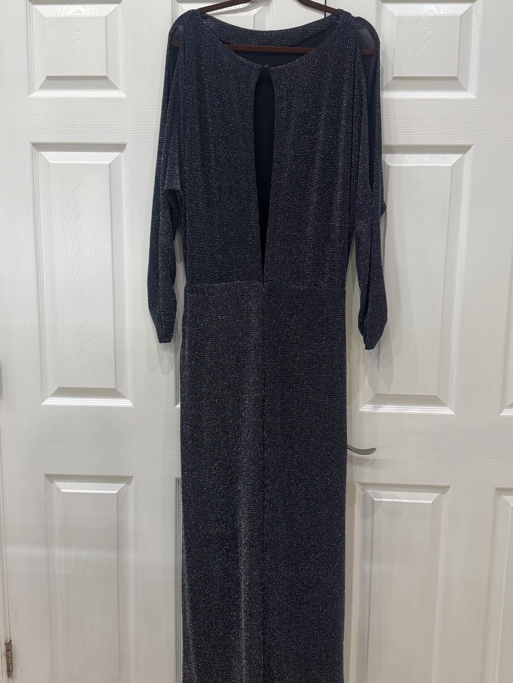 Long Sleeve Black Sparkle Maxi Dress with Keyhole Detail